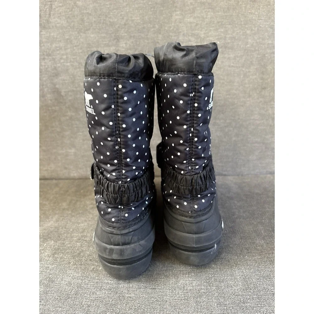 Sorel Flurry Print Adjustable Polka Dots Boots Black NY3503-010 Big Girl's 4 EUC